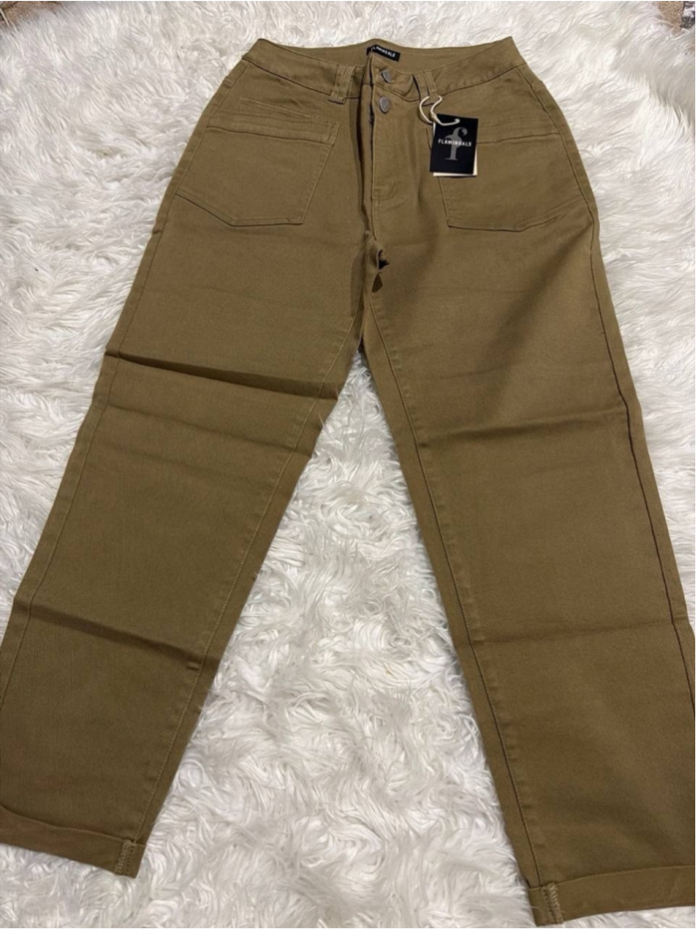 Flamingals Straight Leg High Rise Solid Dual Button Casual Stretchy Pants S